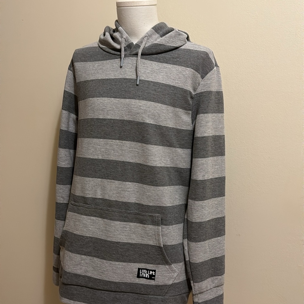 Koton Collection XL Hoodie Gray and White Stripe Cotton Blend Streetwear Grunge